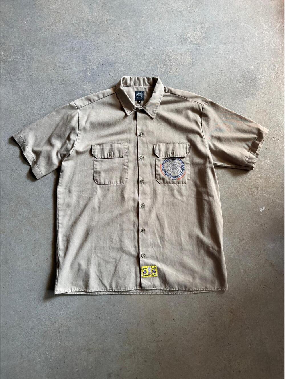 Dickies Brain Dead Khaki Button Up Shirt Sz L